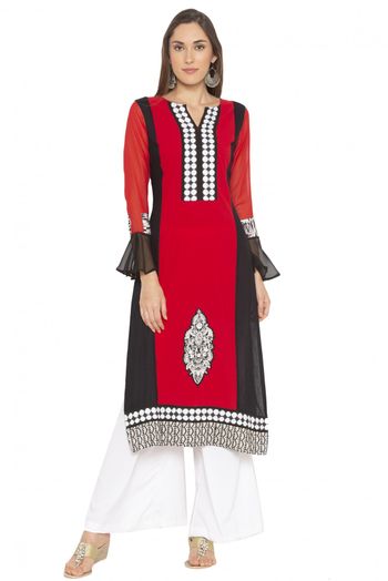 Plus Size Crepe Embroidery Kurti In Red Colour