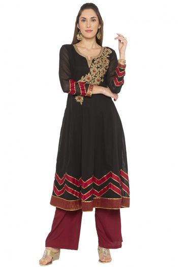 Plus Size Georgette Embroidery Kurti In Black Colour - KR2710556