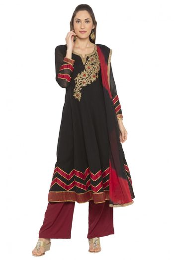 Plus Size Georgette Embroidery Palazzo Pant Suit In Black Colour SS2710572