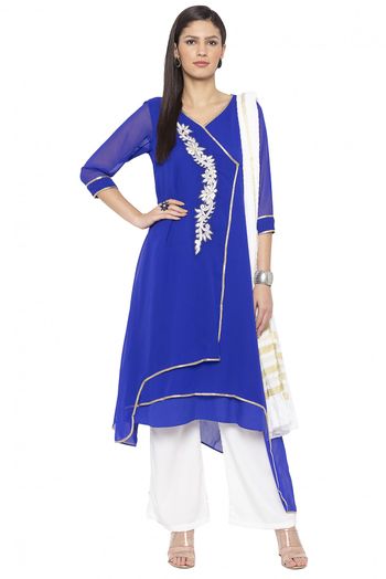 Plus Size Georgette Embroidery Palazzo Pant Suit In Blue Colour SS2710573