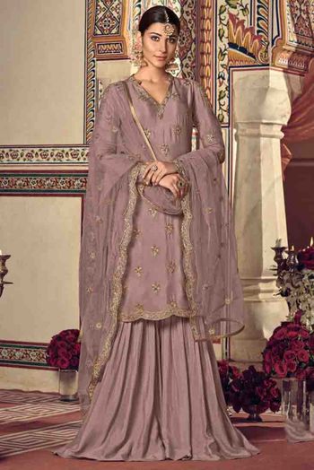 Rangoli Georgette Sharara Suit In Mauve Colour