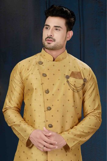 Silk Party Wear Indo Western Sherwani In Beige Colour