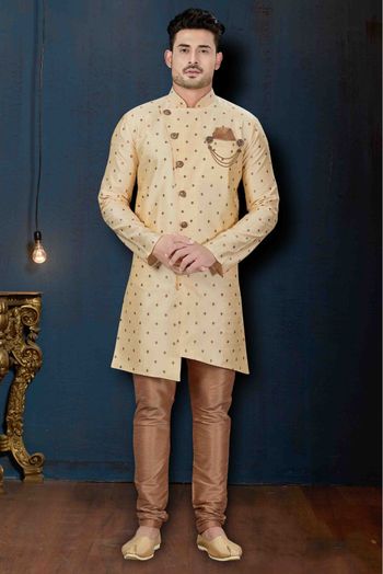 Silk Party Wear Indo Western Sherwani In Cream Colour - SH4120172