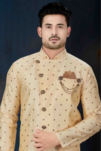 Silk Party Wear Indo Western Sherwani In Cream Colour - SH4120172