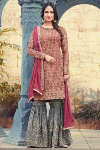 Sonal Chauhan Georgette Sharara Suit In Pink Colour