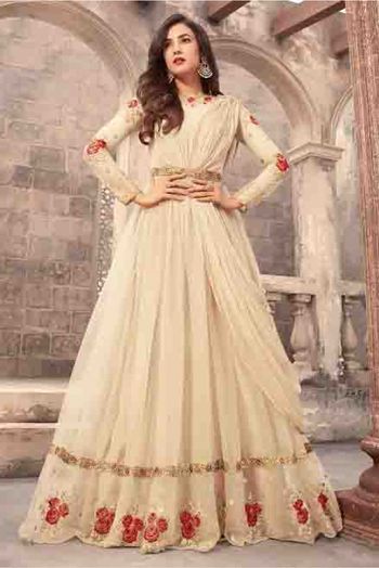 Sonal Chauhan Net Anarkali Suit In Cream Colour - SM4370462