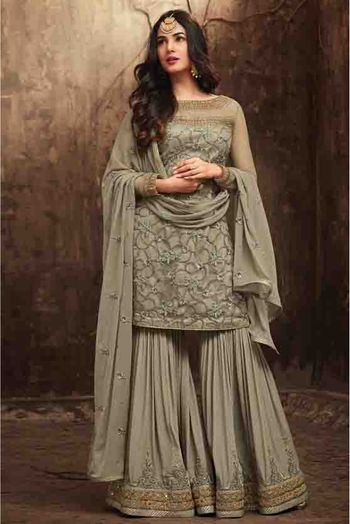 Sonal Chauhan Net Palazzo Pant Suit In Grey Colour