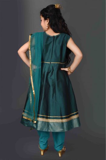 Taffeta Embroidery Anarkali Suit In Green Colour