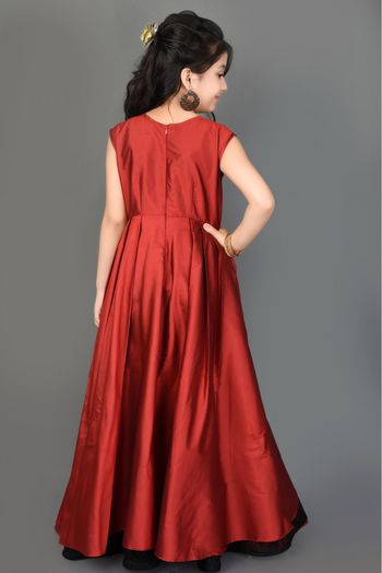 Taffeta Embroidery Frock In Maroon Colour