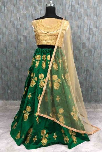 Banarasi Silk and Taffeta Silk A Line Lehenga Choli In Yellow Colour