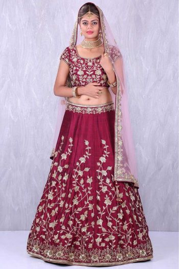 Banglori Silk A Line Lehenga Choli In Wine Red Colour