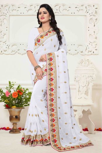 Georgette Saree In White Colour