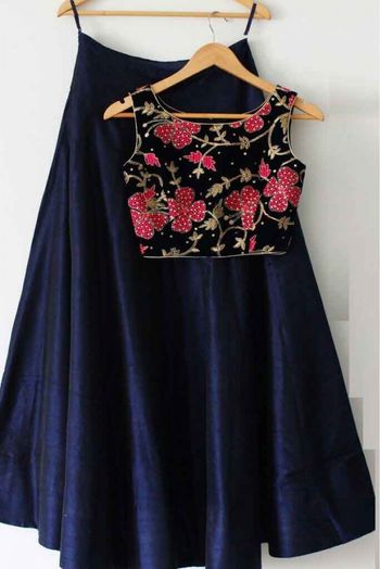 Taffeta Silk A Line Lehenga Choli In Blue Colour