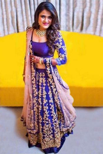 Taffeta Silk A Line Lehenga Choli In Blue Colour