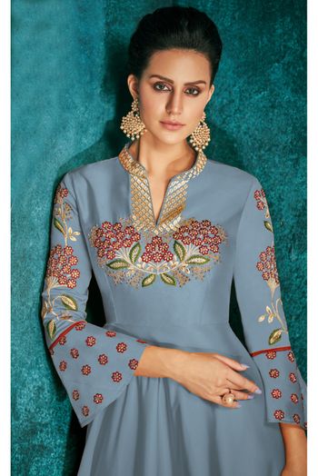 Silk Embroidery Gown In Grey Colour