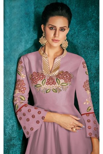 Silk Embroidery Gown In Lavender Colour