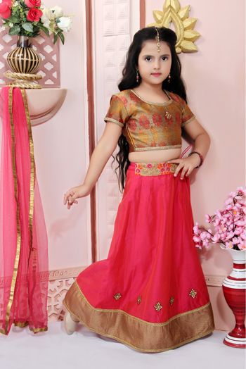 Chanderi Silk Embroidery Lehenga Choli In Pink Colour