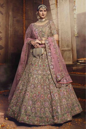 Georgette Embroidery Lehenga Choli In Light Brown Colour - LD4900261