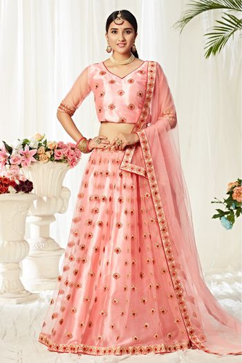 Buy Lehenga - Traditional Peach Coral Kalidar Embroidered Lehenga – Empress  Clothing