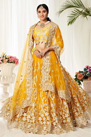 Orange Embroidered Satin Lehenga-Choli - Panjari Store - 4256391