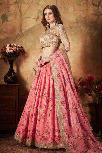 Organza Lehenga Choli In Pink Colour