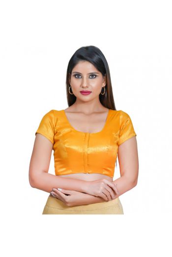 Polyester Front Open Padded Blouse In Yellow Gold Colour