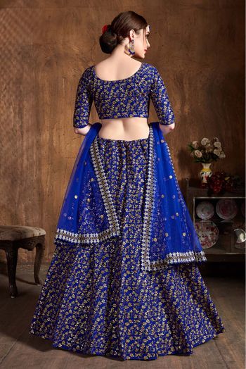 Raw Silk Lehenga Choli In Blue Colour