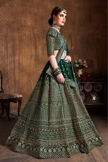 Raw Silk Lehenga Choli In Green Colour