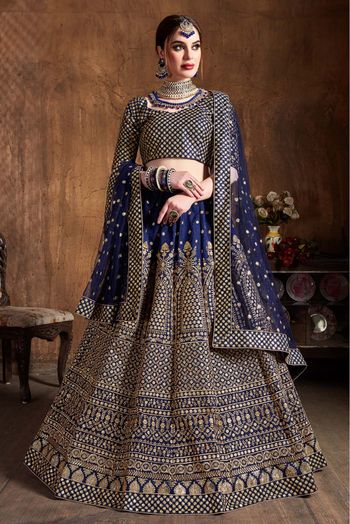 Raw Silk Lehenga Choli In Navy Blue Colour - LD3820128