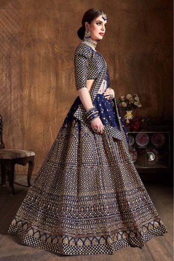 Raw Silk Lehenga Choli In Navy Blue Colour - LD3820128