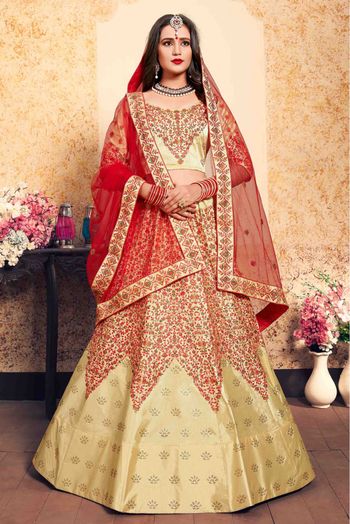 Satin Embroidery Lehenga Choli In Beige Colour - LD4900121