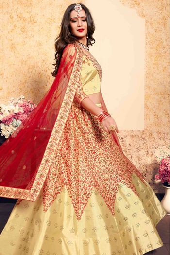 Satin Embroidery Lehenga Choli In Beige Colour - LD4900121