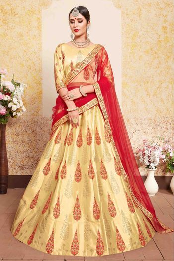 Satin Embroidery Lehenga Choli In Beige Colour - LD4900133