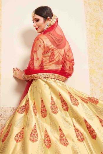 Satin Embroidery Lehenga Choli In Beige Colour - LD4900133