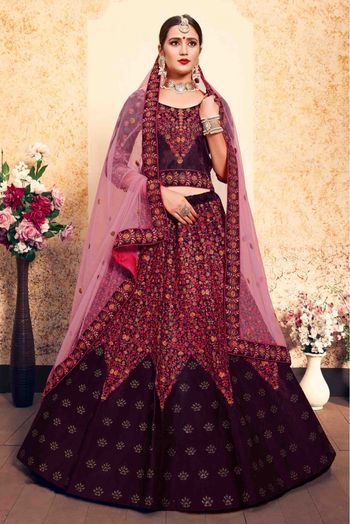 Satin Embroidery Lehenga Choli In Brown Colour - LD4900123