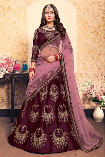 Satin Embroidery Lehenga Choli In Brown Colour - LD4900128