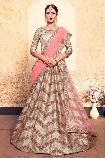 Satin Embroidery Lehenga Choli In Brown Colour - LD4900137