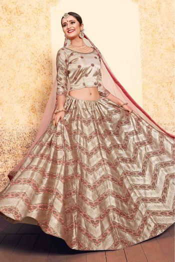 Satin Embroidery Lehenga Choli In Brown Colour - LD4900137