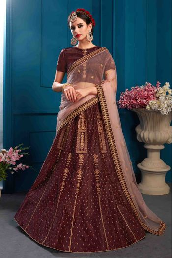 Satin Embroidery Lehenga Choli In Brown Colour - LD4900216