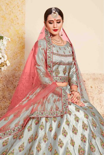 Satin Embroidery Lehenga Choli In Grey Colour - LD4900125