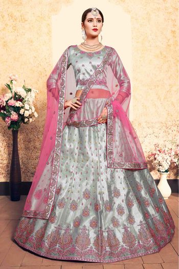 Satin Embroidery Lehenga Choli In Grey Colour - LD4900127