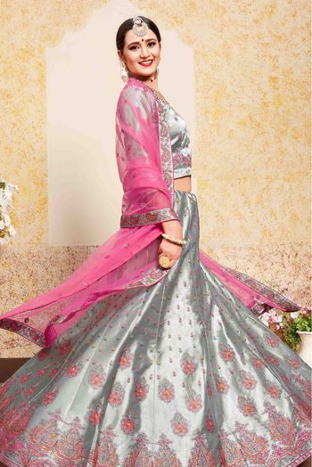 Satin Embroidery Lehenga Choli In Grey Colour - LD4900127