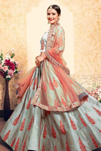 Satin Embroidery Lehenga Choli In Grey Colour - LD4900134