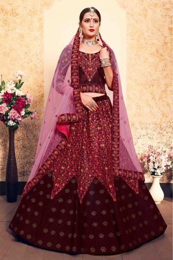 Satin Embroidery Lehenga Choli In Maroon Colour - LD4900119