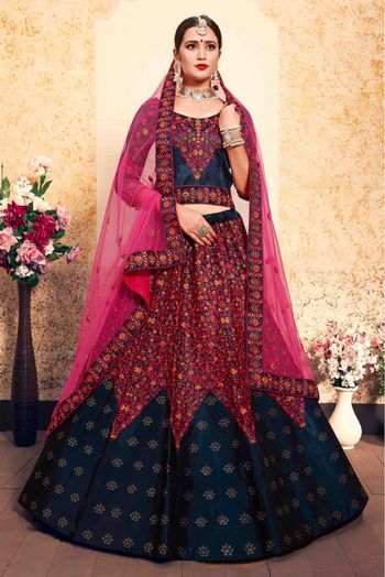 Satin Embroidery Lehenga Choli In Navy Blue Colour - LD4900120