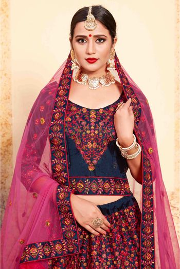 Satin Embroidery Lehenga Choli In Navy Blue Colour - LD4900120