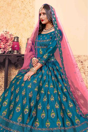 Satin Embroidery Lehenga Choli In Teal Blue Colour - LD4900124