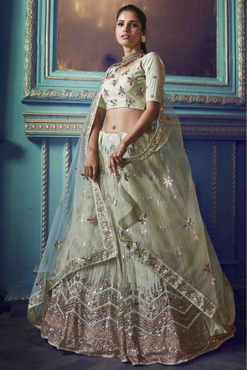 Soft Net Embroidery Lehenga Choli In Green Colour - LD4900043