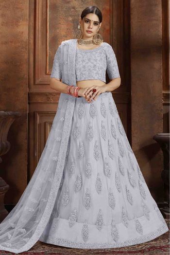 Soft Net Embroidery Lehenga Choli In Grey Colour - LD4900018