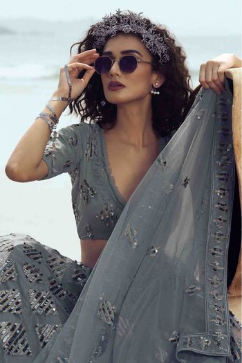 Soft Net Embroidery Lehenga Choli In Grey Colour - LD4900054